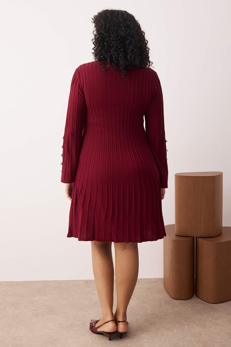 Trendyol Curve Damen Bordeaux Einfarbig Kurz / Mini Lang Casual A-Linie Große Größen Kleid - Image 3
