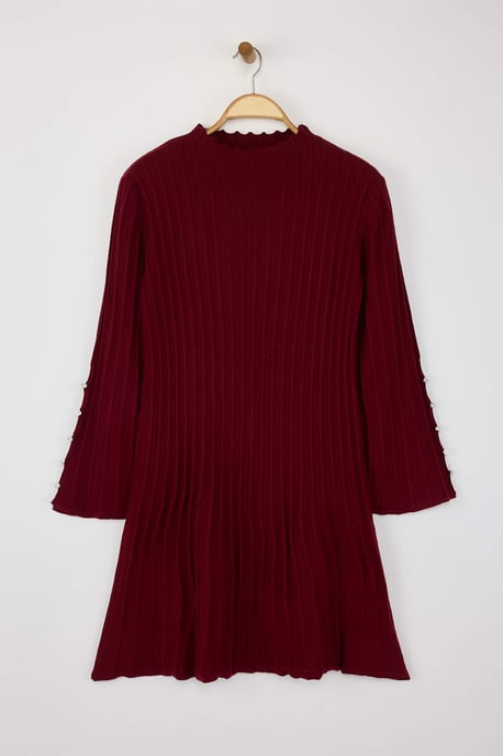Trendyol Curve Damen Bordeaux Einfarbig Kurz / Mini Lang Casual A-Linie Große Größen Kleid - Image 4