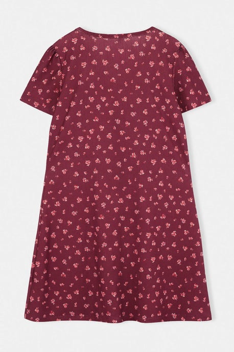 Trendyol Curve Damen Bordeaux Geblümt Kurz / Mini Kurz Casual Skater Große Größen Kleid - Image 5