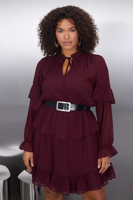 Trendyol Curve Damen Bordeaux Einfarbig Kurz / Mini Lang Elegant/Abend A-Linie Große Größen Kleid - Image 2