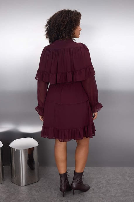 Trendyol Curve Damen Bordeaux Einfarbig Kurz / Mini Lang Elegant/Abend A-Linie Große Größen Kleid - Image 4