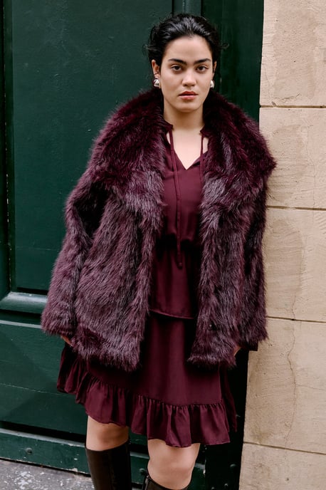 Trendyol Curve Damen Bordeaux Einfarbig Kurz / Mini Lang Elegant/Abend A-Linie Große Größen Kleid - Image 6