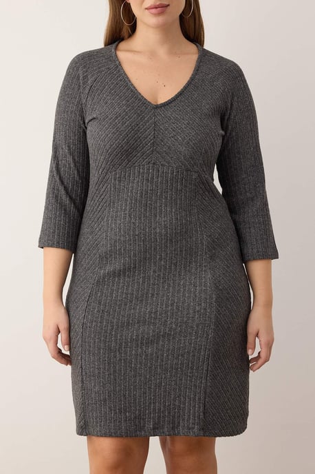 Trendyol Curve Damen Grau Einfarbig Kurz / Mini Lang Casual A-Linie Große Größen Kleid - Image 2