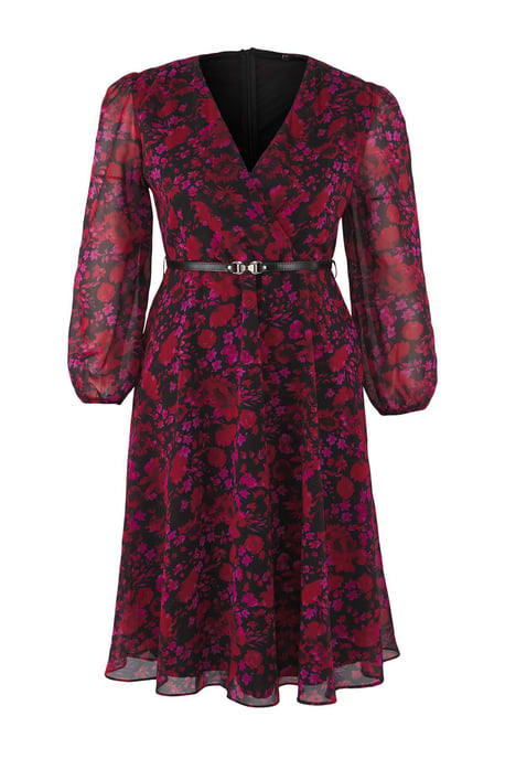 Trendyol Curve Damen Bordeaux Geblümt Kurz / Mini Lang Abend / Alltag Zweireihig Große Größen Kleid - Image 4