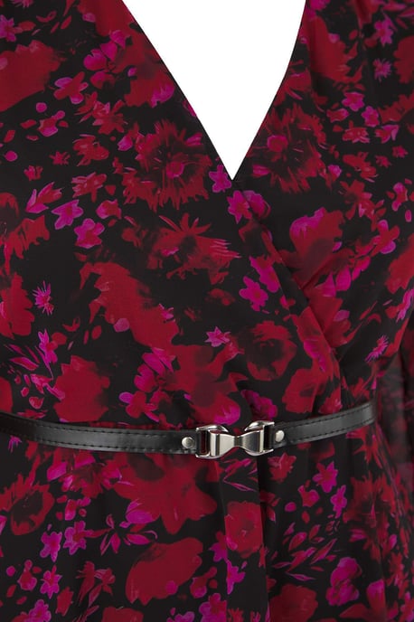 Trendyol Curve Damen Bordeaux Geblümt Kurz / Mini Lang Abend / Alltag Zweireihig Große Größen Kleid - Image 5
