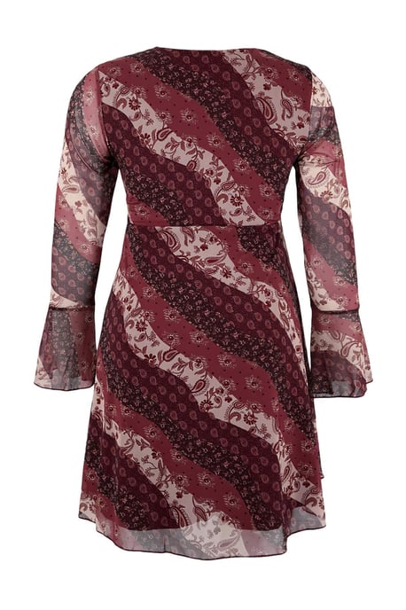 Trendyol Curve Damen Bordeaux Geblümt Kurz / Mini Lang Casual A-Linie Große Größen Kleid - Image 3