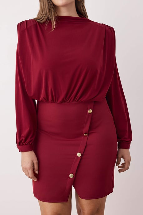Trendyol Curve Damen Bordeaux Einfarbig Kurz / Mini Lang Casual A-Linie Große Größen Kleid - Image 2