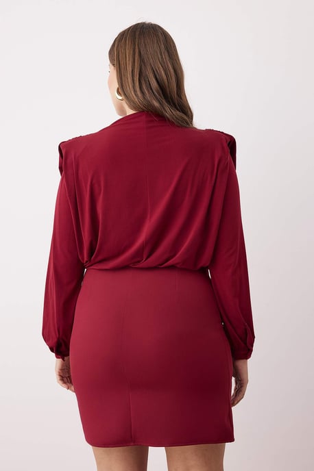 Trendyol Curve Damen Bordeaux Einfarbig Kurz / Mini Lang Casual A-Linie Große Größen Kleid - Image 3