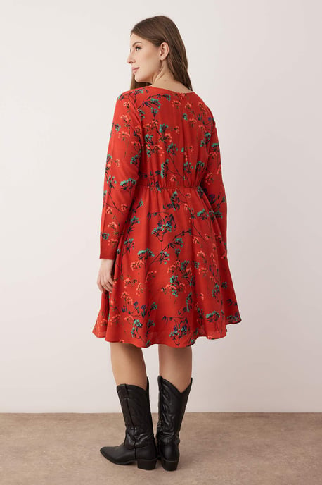 Trendyol Curve Damen Bordeaux Geblümt Kurz / Mini Lang Casual A-Linie Große Größen Kleid - Image 3