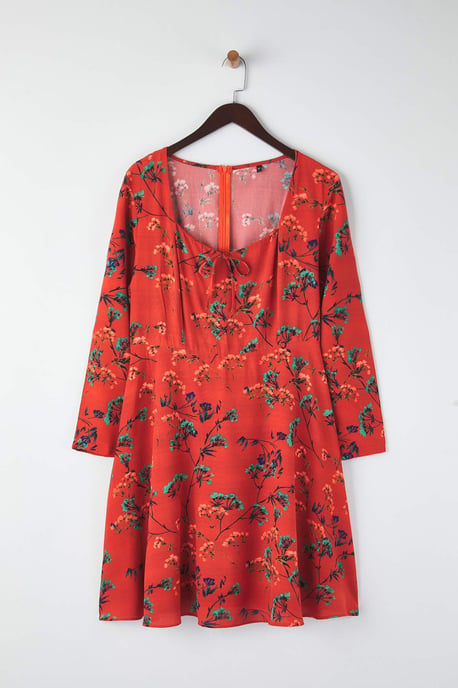 Trendyol Curve Damen Bordeaux Geblümt Kurz / Mini Lang Casual A-Linie Große Größen Kleid - Image 4
