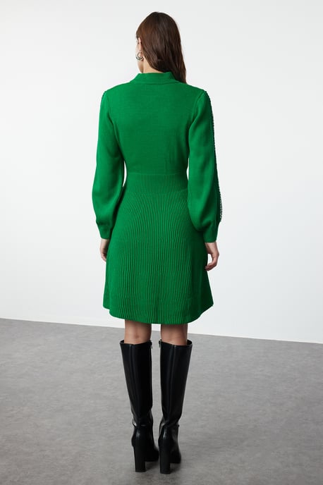 TRENDYOLMİLLA Damen Grün Einfarbig Kurz / Mini Lang Business A-Linie Kleider - Image 4