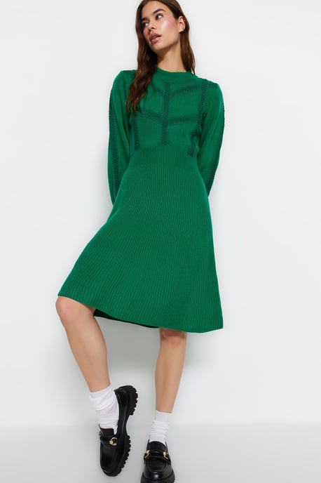 TRENDYOLMİLLA Damen Grün Einfarbig Kurz / Mini Lang Business A-Linie Kleider - Image 5