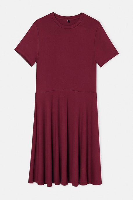 Trendyol Curve Damen Bordeaux Einfarbig Kurz / Mini Kurz Skater Große Größen Kleid - Image 3