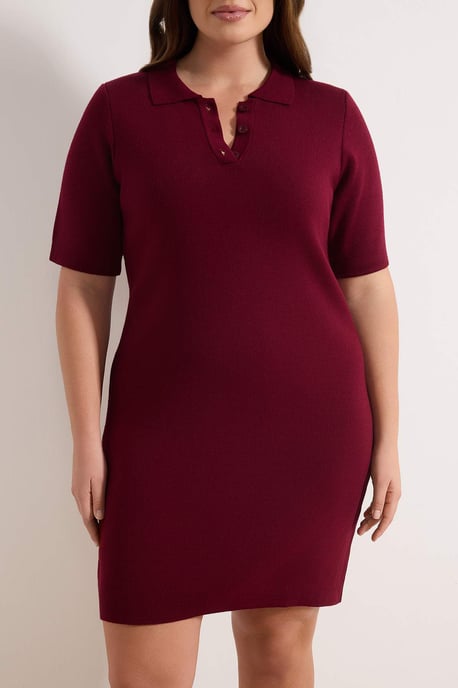 Trendyol Curve Damen Bordeaux Einfarbig Kurz / Mini Kurz Casual Gerade Große Größen Kleid - Image 2