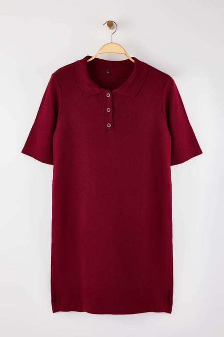 Trendyol Curve Damen Bordeaux Einfarbig Kurz / Mini Kurz Casual Gerade Große Größen Kleid - Image 4