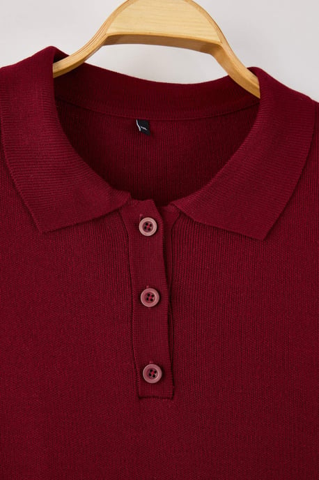Trendyol Curve Damen Bordeaux Einfarbig Kurz / Mini Kurz Casual Gerade Große Größen Kleid - Image 5