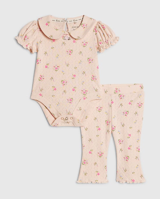 River Island Baby-Mädchen Strampler- & Hosen-Set Rosa Pointelle 2-teilig - Image 1
