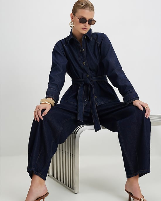 River Island Damen-Trenchjacke Blau Denim Kurz - Image 4