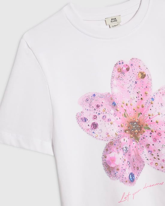 River Island Mädchen-Crop-Top Weiß mit Blumenverzierung - Image 3