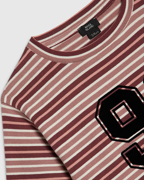 River Island Mädchen Crop-Top Rosa Streifen Nummer 98 Rundhalsausschnitt - Image 3