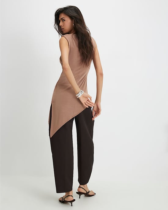 River Island Damen Tunika Braun Spitzenbesatz Asymmetrisch - Image 3