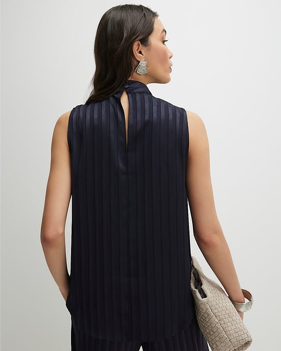 River Island Tunika-Cami für Damen Marineblau gestreift ärmellos mit Knopfleiste - Image 3