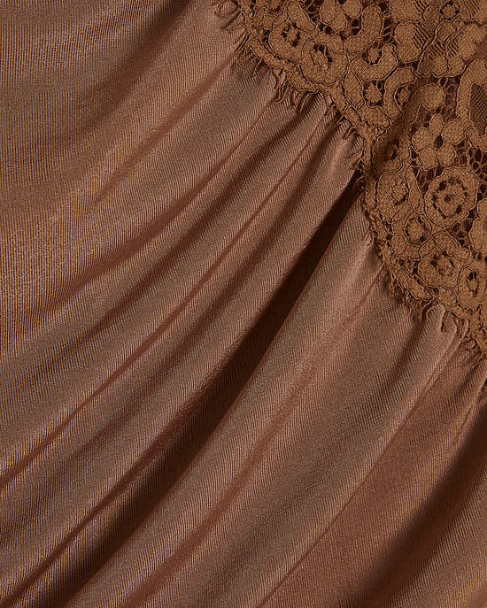 River Island Damen Tunika Braun Spitzenbesatz Asymmetrisch - Image 5