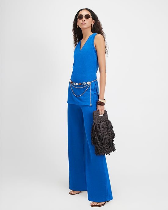 River Island Damen-Tunika Blau Strick V-Ausschnitt Strick Ärmellos - Image 4