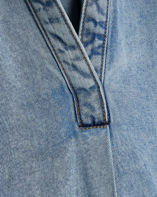 River Island Damen-Tunika Blau Denim Kurzarm - Image 5