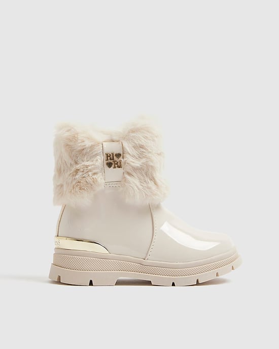 River Island Mädchen-Ministiefel Cremefarben Schnürung Seitlicher Reißverschluss - Image 2