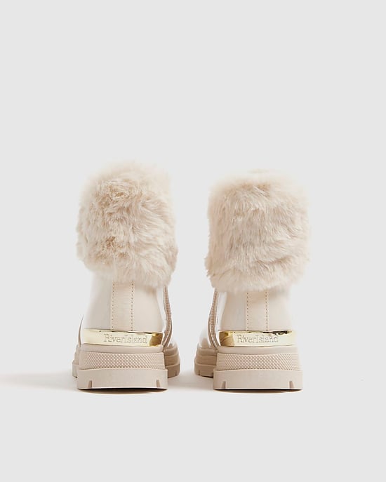 River Island Mädchen-Ministiefel Cremefarben Schnürung Seitlicher Reißverschluss - Image 3