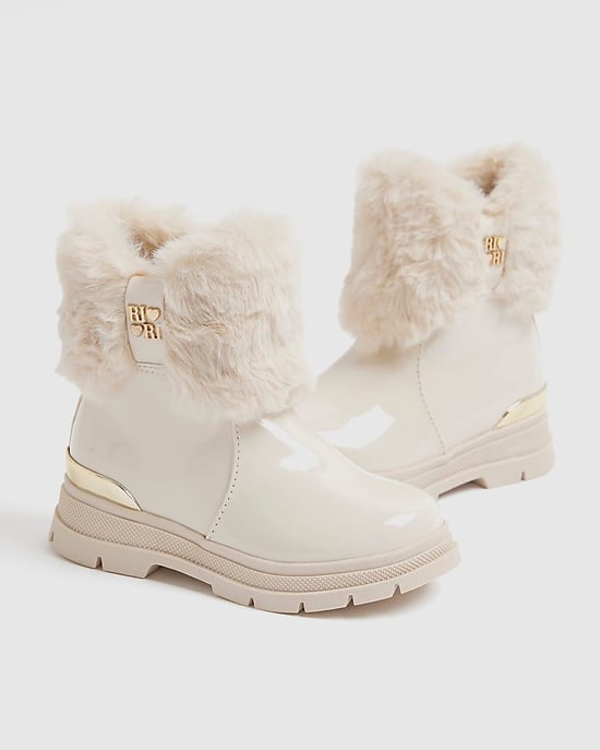 River Island Mädchen-Ministiefel Cremefarben Schnürung Seitlicher Reißverschluss - Image 4