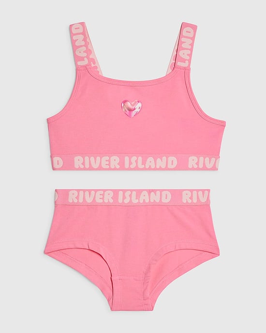 River Island Mädchen Crop-Top- und Slips-Set Rosa mit Trägern 2-teilig - Image 1