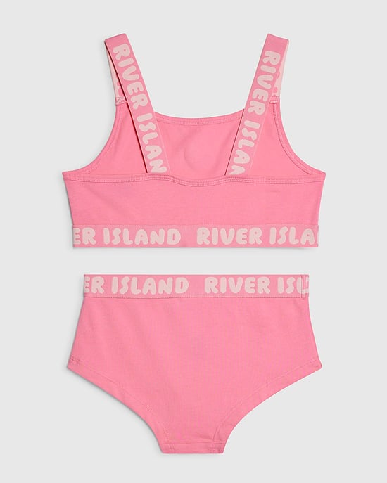 River Island Mädchen Crop-Top- und Slips-Set Rosa mit Trägern 2-teilig - Image 4