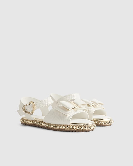 River Island Mädchen-Sandalen Weiß Schlangenmuster Schleife Espadrille - Image 1