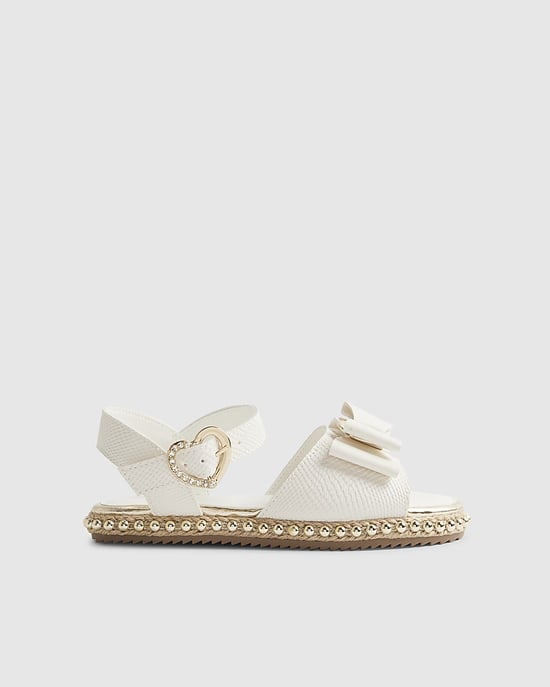 River Island Mädchen-Sandalen Weiß Schlangenmuster Schleife Espadrille - Image 2