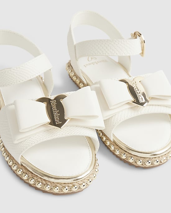 River Island Mädchen-Sandalen Weiß Schlangenmuster Schleife Espadrille - Image 4