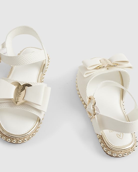 River Island Mädchen-Sandalen Weiß Schlangenmuster Schleife Espadrille - Image 5