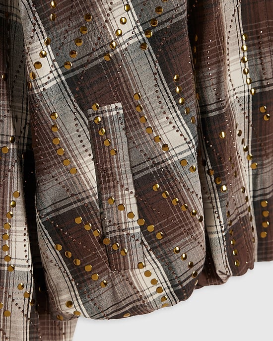 River Island Mädchenjacke Braun Kariert Mit Nieten Und Kragen - Image 3