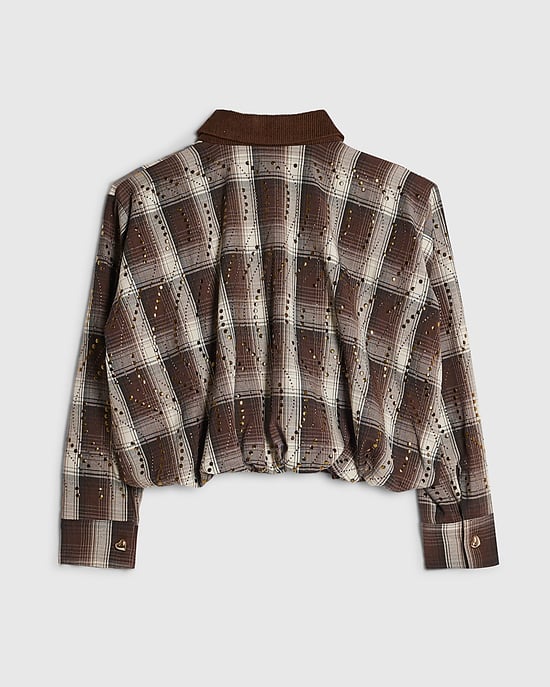 River Island Mädchenjacke Braun Kariert Mit Nieten Und Kragen - Image 4