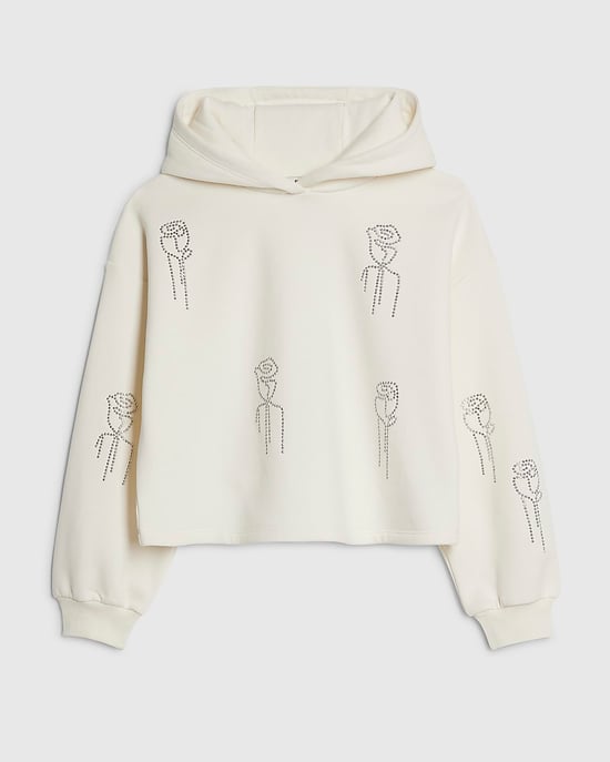 River Island Mädchen-Hoodie Cremefarben Verziert Langarm - Image 1