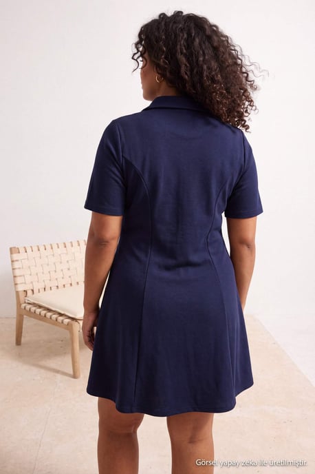 Trendyol Curve Damen Dunkelblau Einfarbig Kurz / Mini 3/4-Arm A-Linie Große Größen Kleid - Image 3