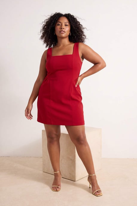 Trendyol Curve Damen Rot Einfarbig Kurz / Mini Ärmellos Casual A-Linie Große Größen Kleid - Image 6