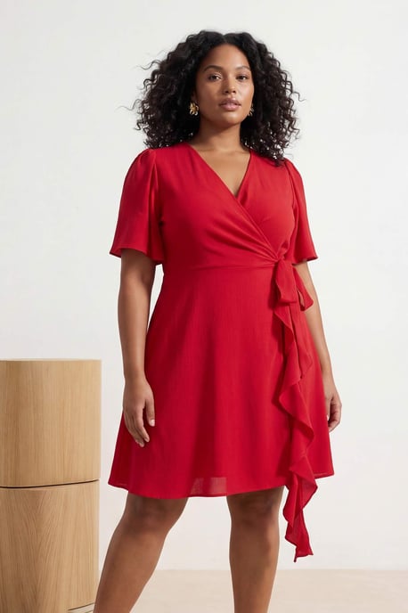 Trendyol Curve Damen Rot Einfarbig Kurz / Mini Kurz Casual Zweireihig Große Größen Kleid - Image 1