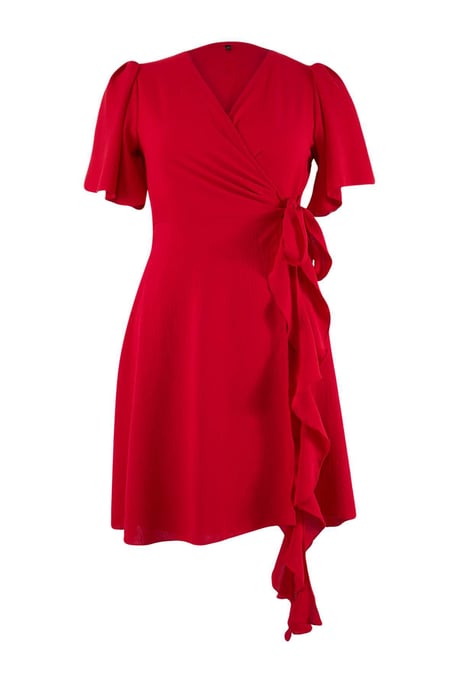 Trendyol Curve Damen Rot Einfarbig Kurz / Mini Kurz Casual Zweireihig Große Größen Kleid - Image 3