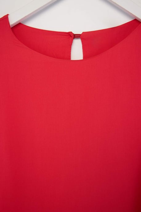 Trendyol Curve Damen Rot Einfarbig Kurz / Mini Ärmellos Gerade Große Größen Kleid - Image 4