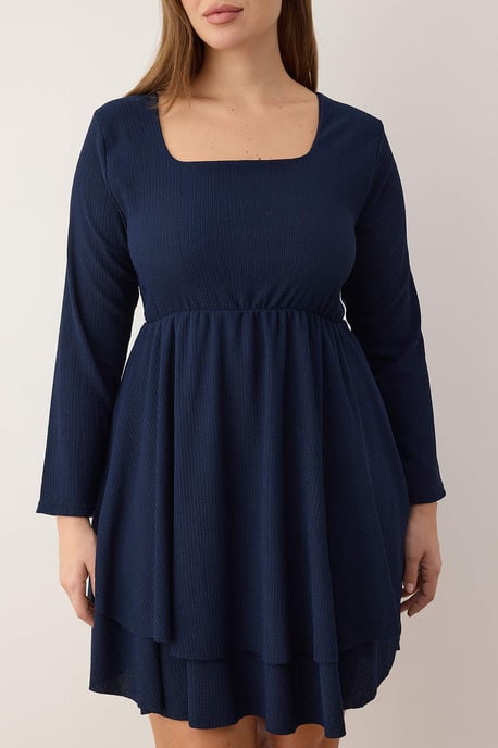 Trendyol Curve Damen Dunkelblau Einfarbig Kurz / Mini Lang Casual Skater Große Größen Kleid - Image 2