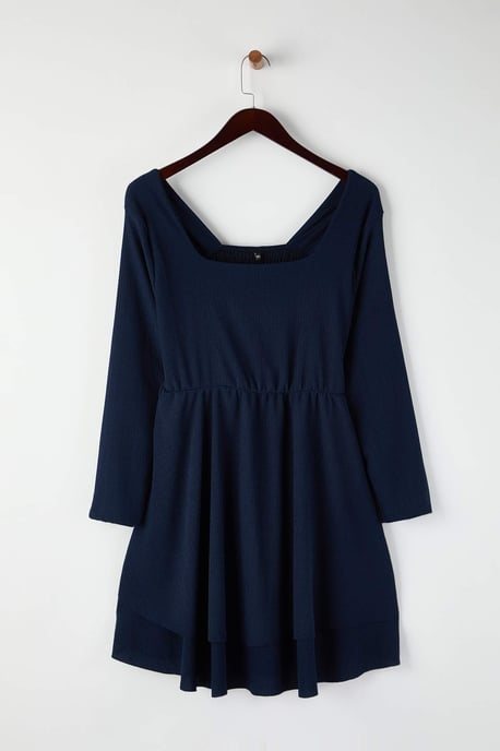 Trendyol Curve Damen Dunkelblau Einfarbig Kurz / Mini Lang Casual Skater Große Größen Kleid - Image 4