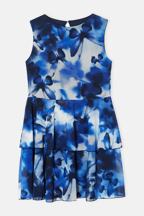 Trendyol Curve Damen Dunkelblau Geblümt Kurz / Mini Ärmellos Skater Große Größen Kleid - Image 3