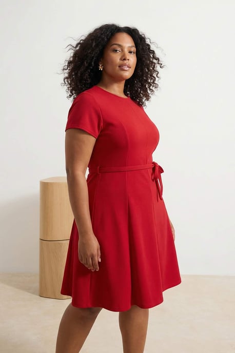 Trendyol Curve Damen Rot Einfarbig Kurz / Mini Kurz Casual Skater Große Größen Kleid - Image 1